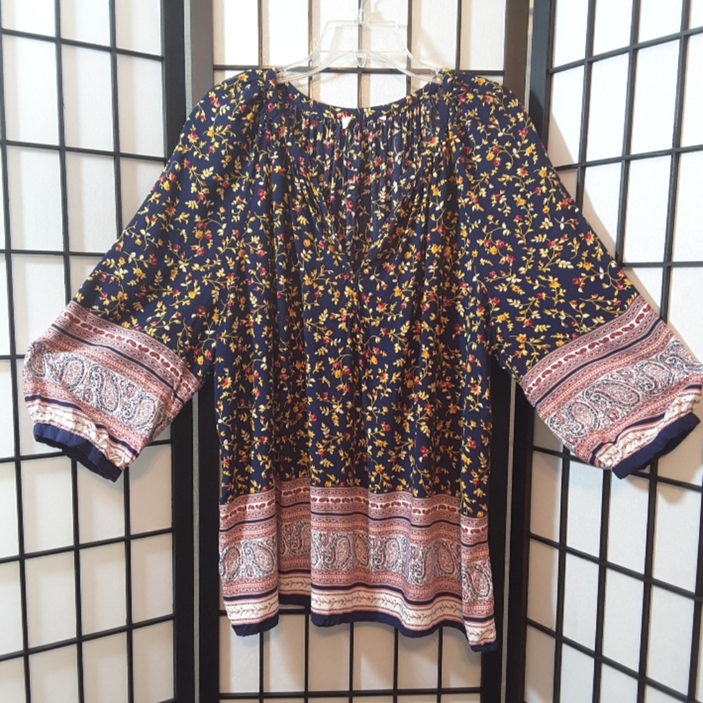 -BOHO Blousy Top with Split Neck sz Large